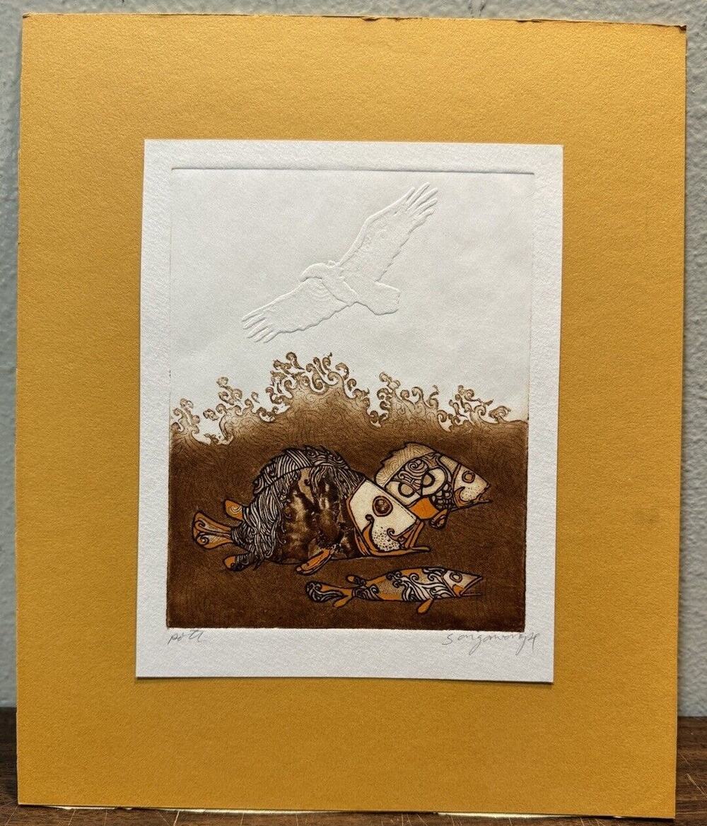 POTE SANGAWONGSE Hand Colored Signed Etching FISH Listed Artist 1939 - 2002